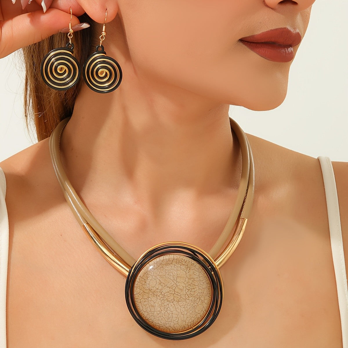 Round Resin Cord Necklace & Earring Set