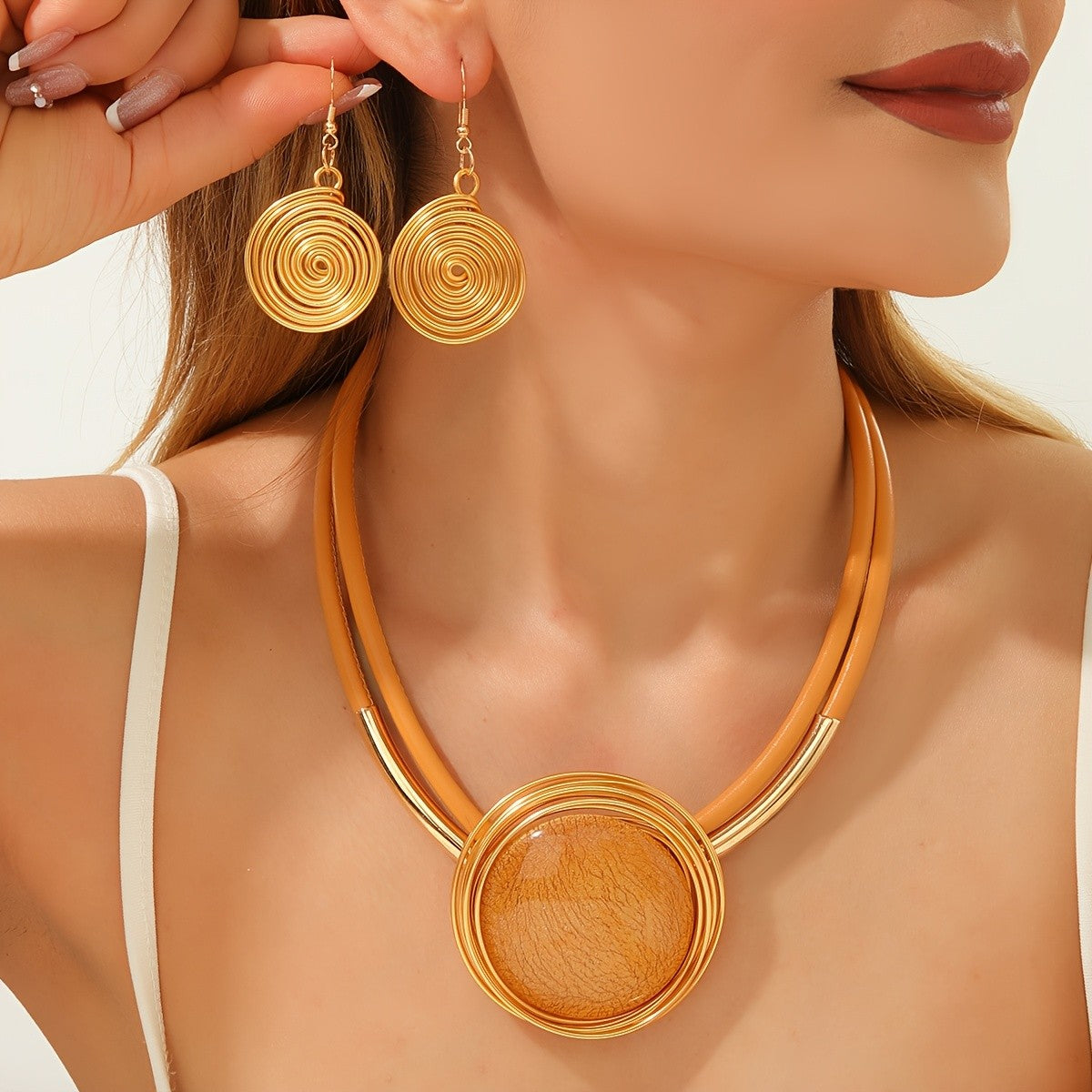 Round Resin Cord Necklace & Earring Set