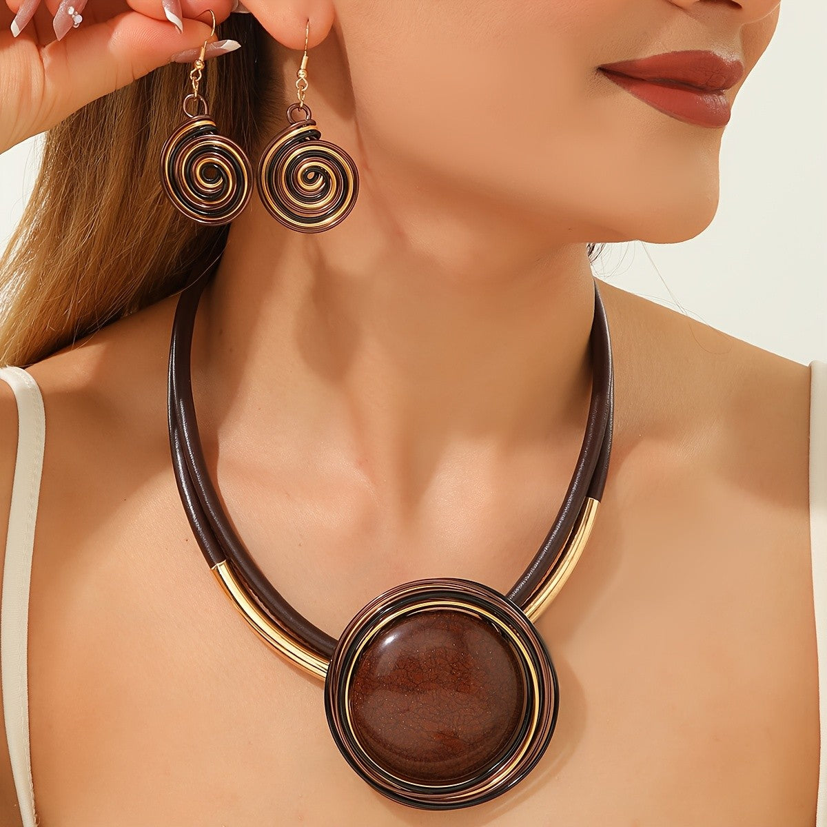 Round Resin Cord Necklace & Earring Set