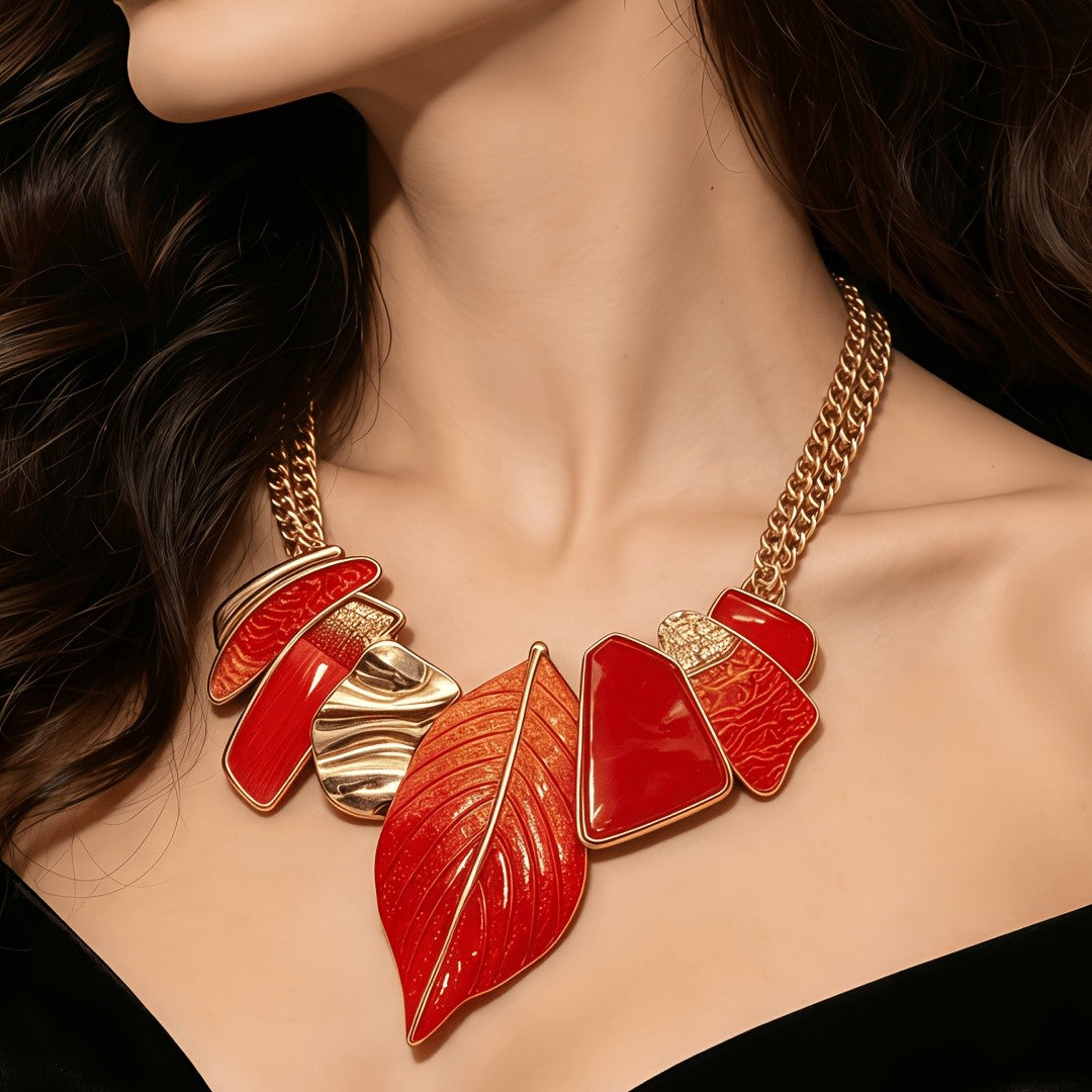 Red Leaf Statement Necklace