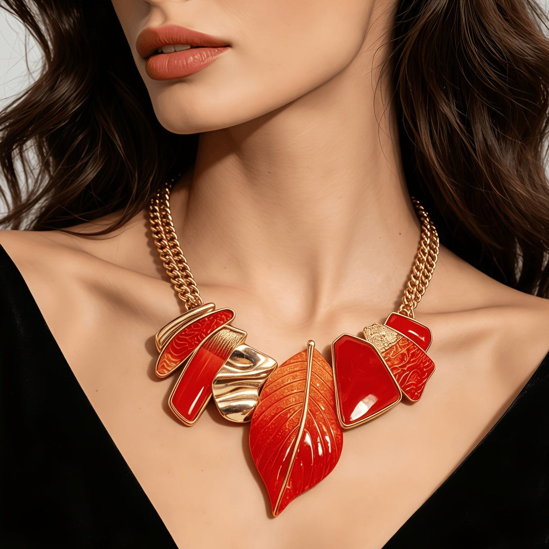 Red Leaf Statement Necklace
