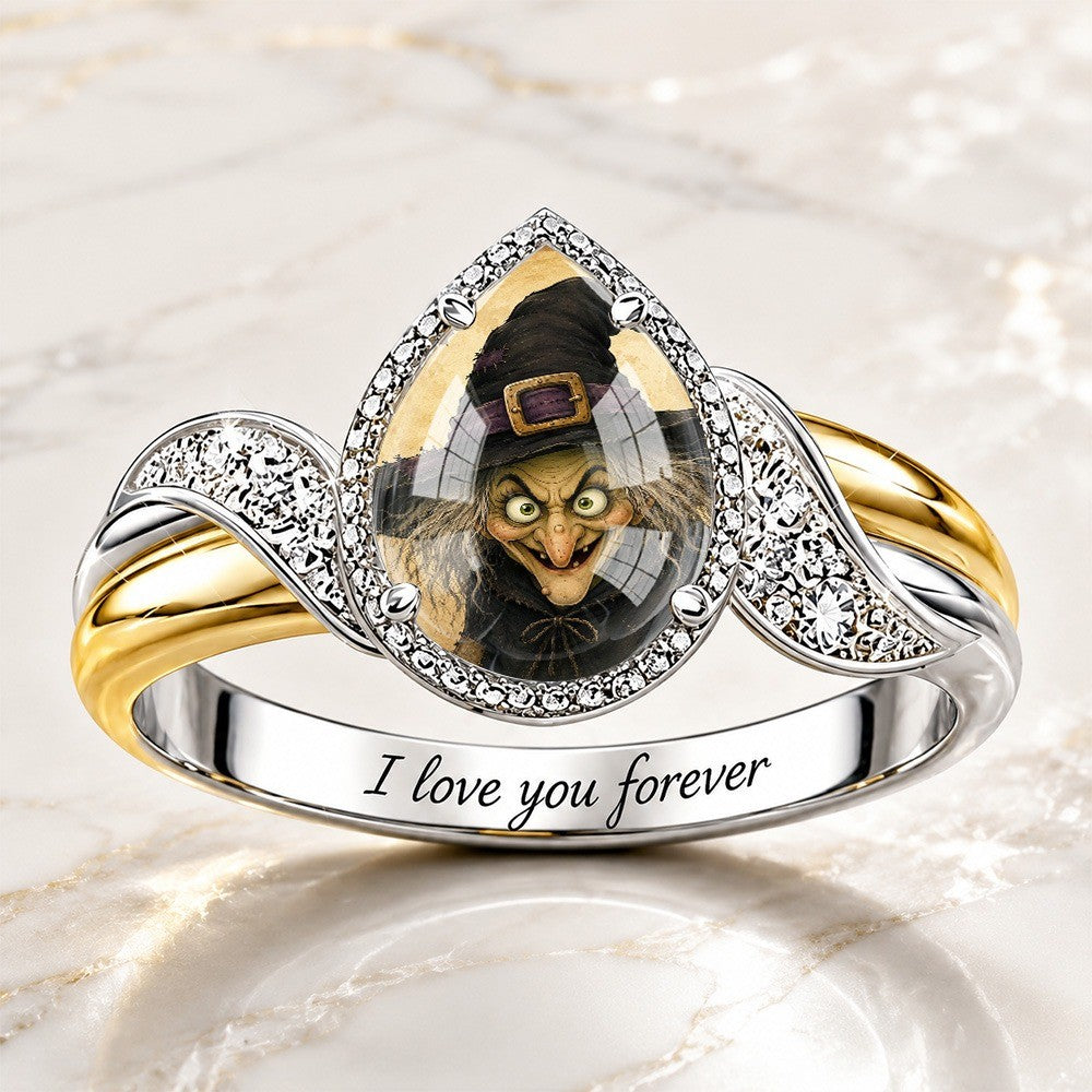 Engraved Message Witch Portrait Ring