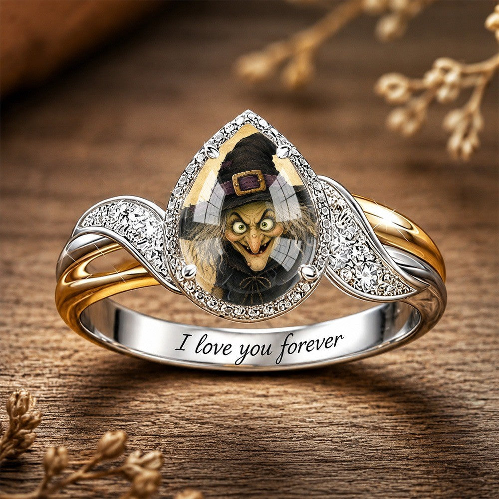 Engraved Message Witch Portrait Ring