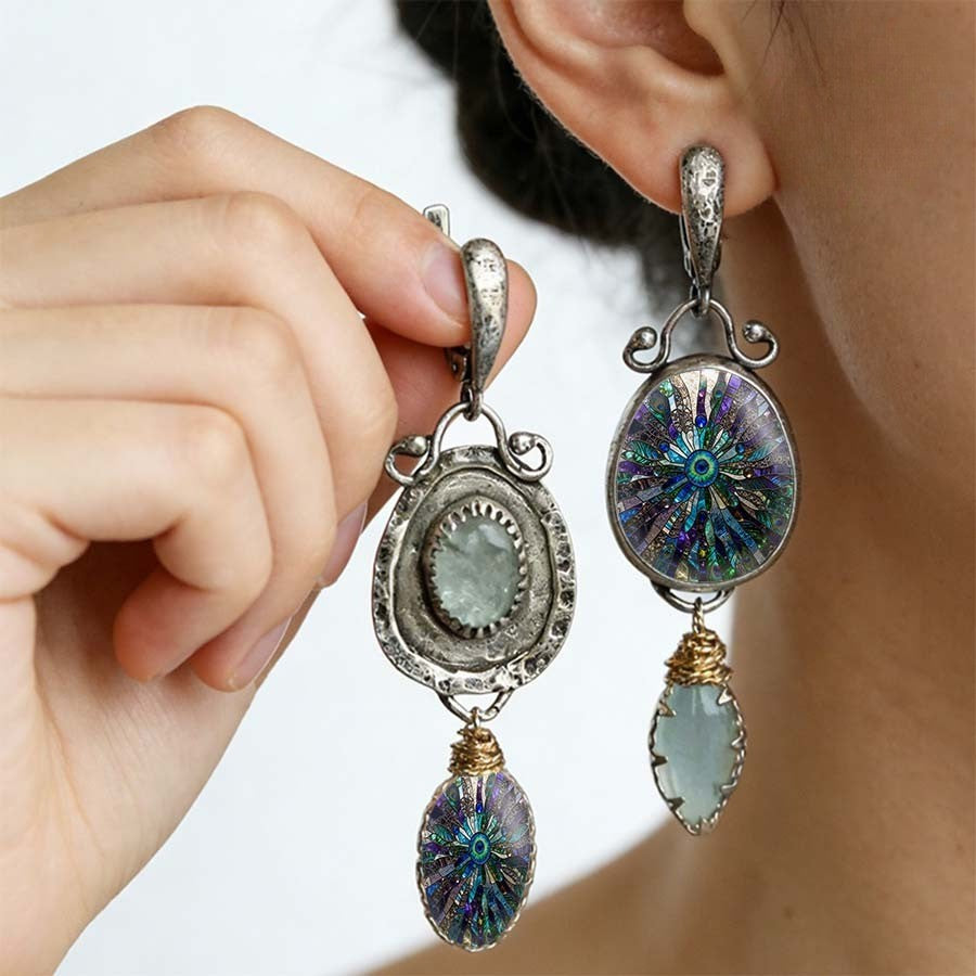 Asymmetrical Oval Mosaic Earrings