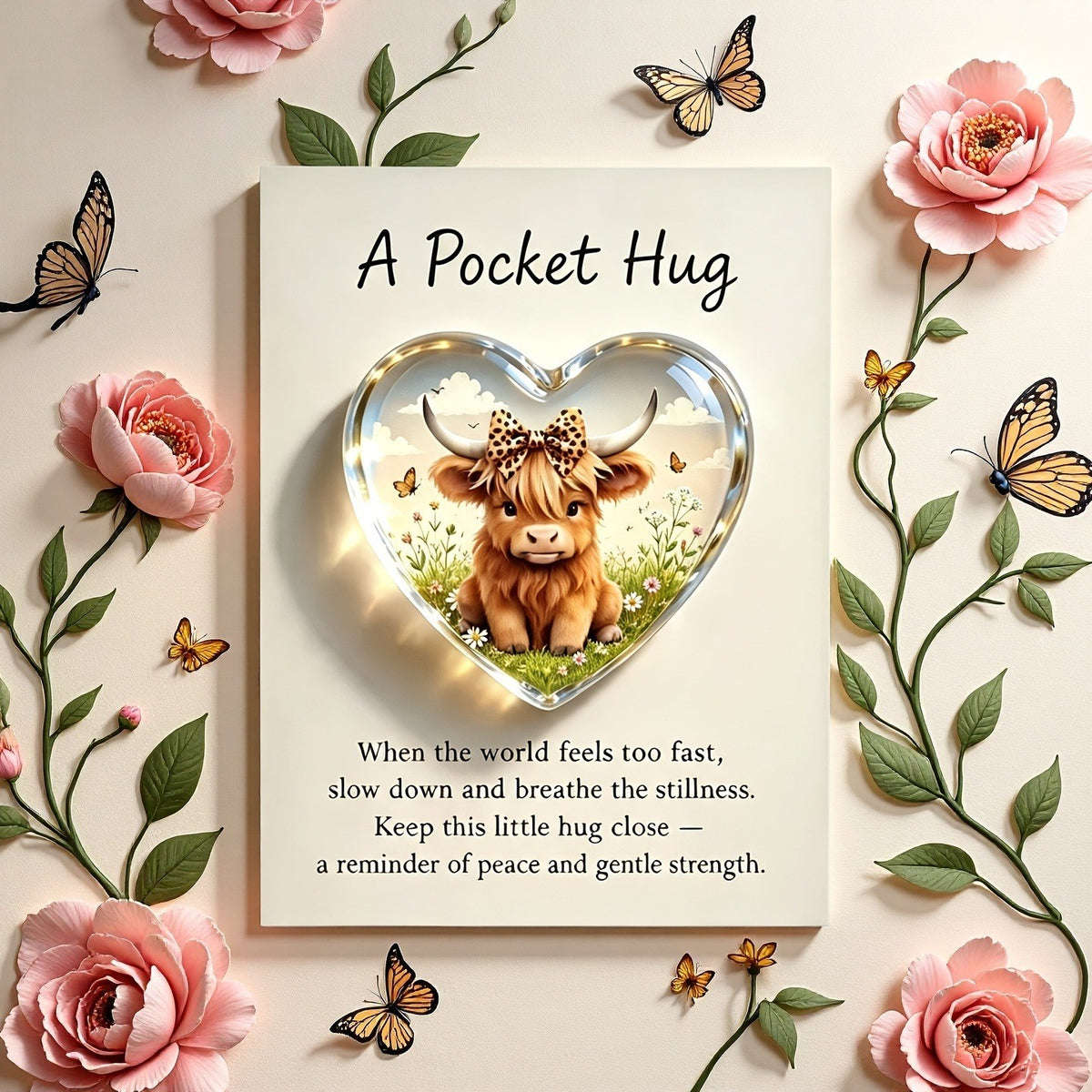 Highland Cow Heart Pocket Hug Card
