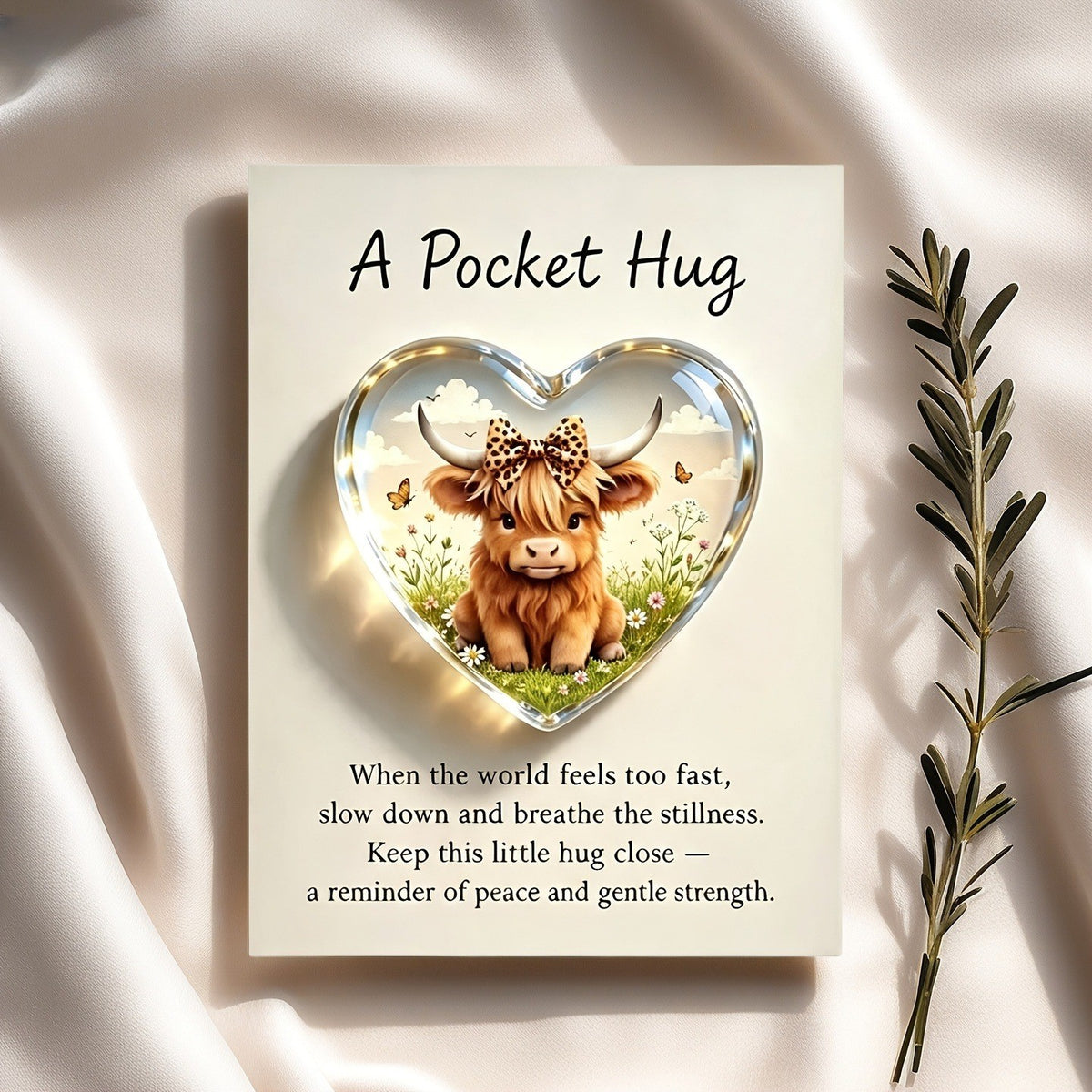 Highland Cow Heart Pocket Hug Card