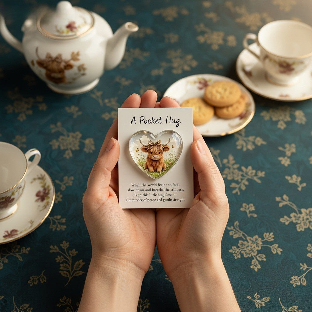 Highland Cow Heart Pocket Hug Card