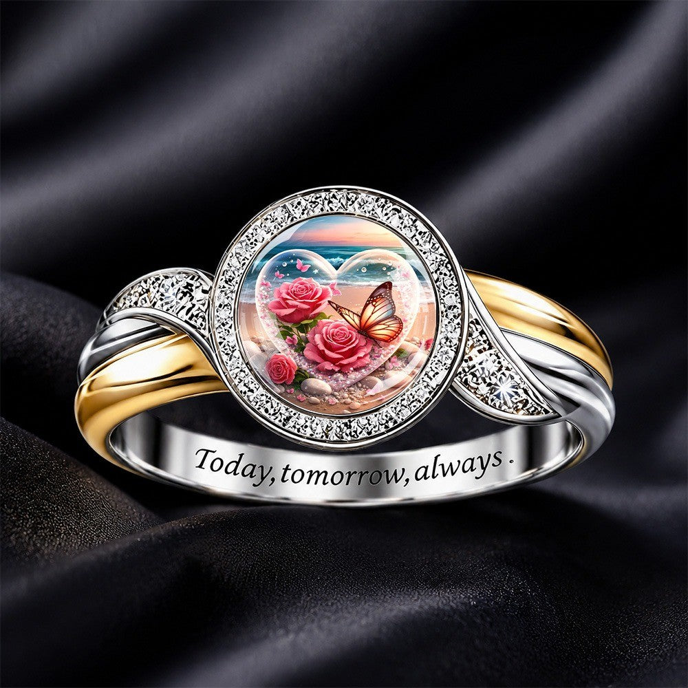 Rose & Butterfly Heart Ring