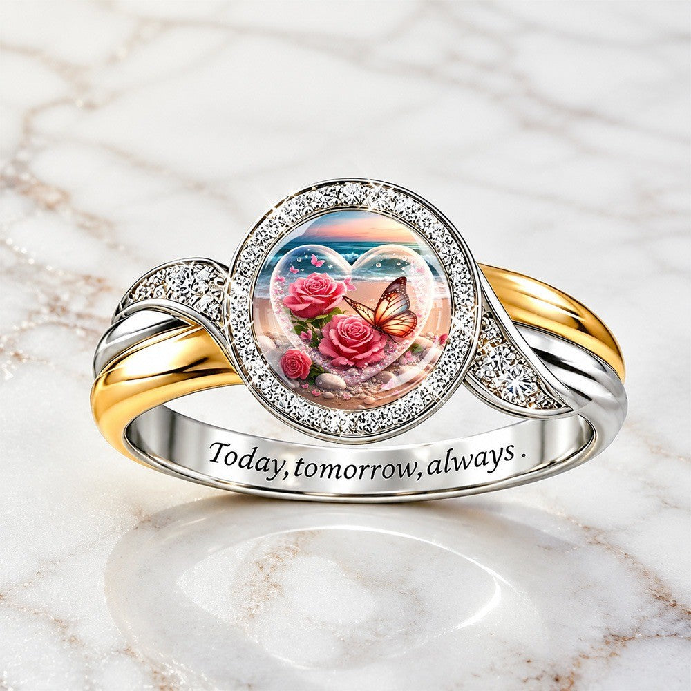 Rose & Butterfly Heart Ring