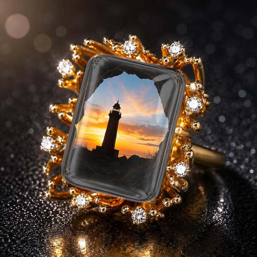 Vintage Lighthouse Sunset Square Ring