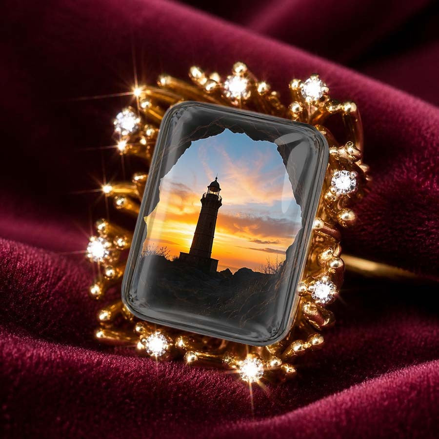 Vintage Lighthouse Sunset Square Ring