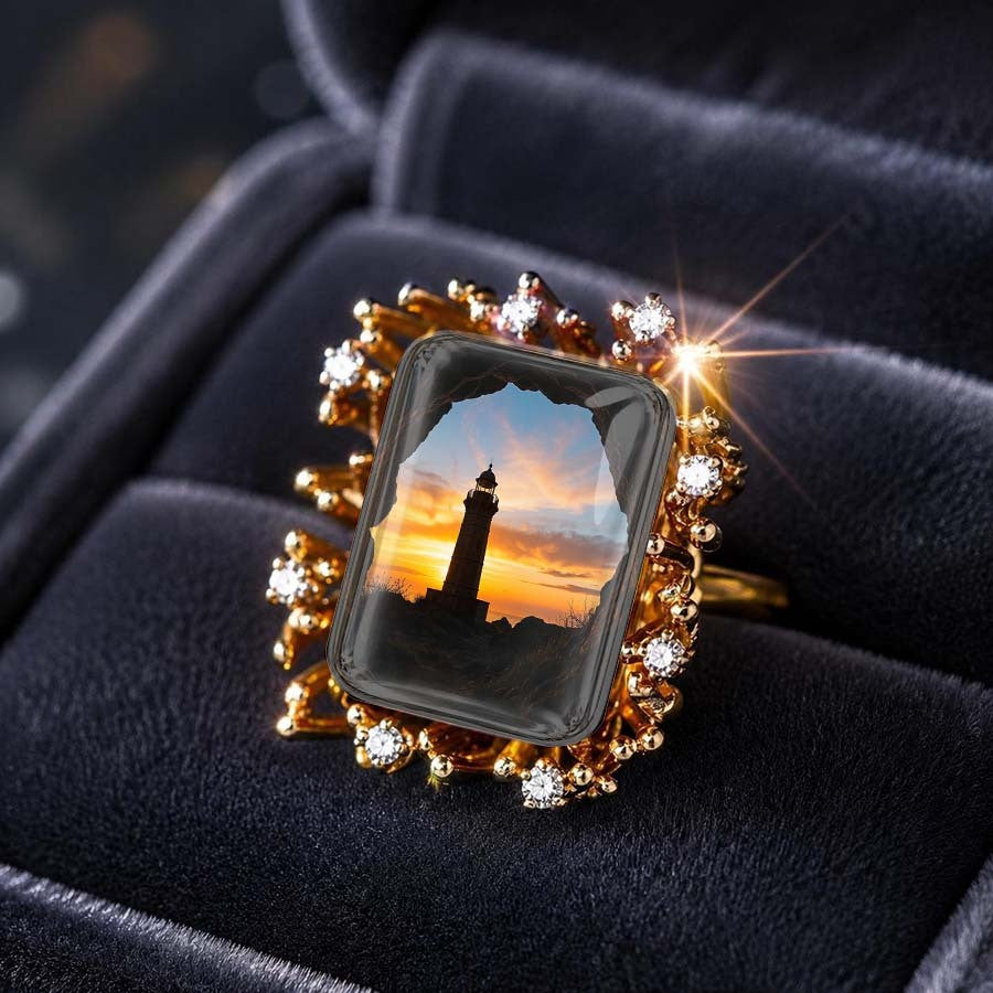 Vintage Lighthouse Sunset Square Ring