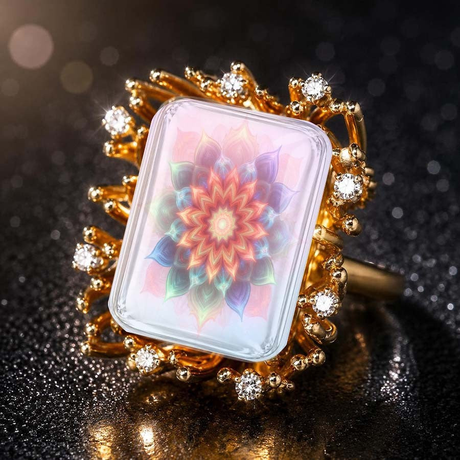 Colorful Mandala Square Ring
