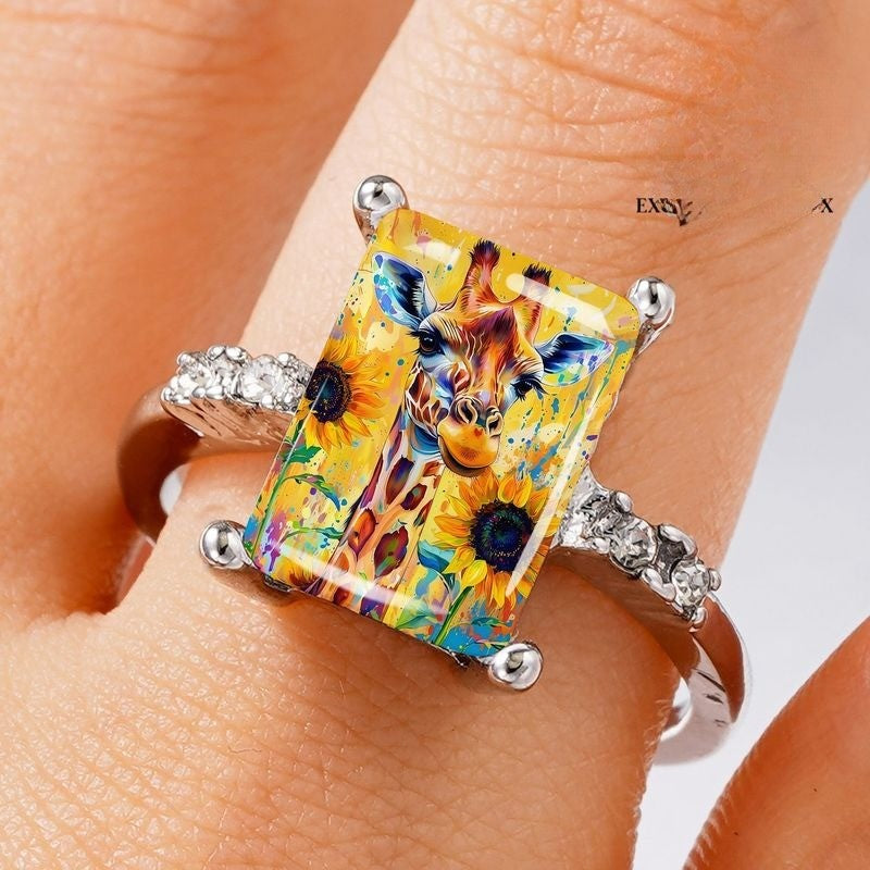 Giraffe & Sunflower Rectangle Ring