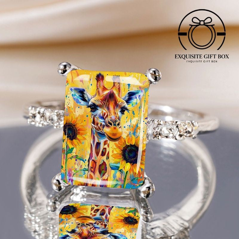 Giraffe & Sunflower Rectangle Ring