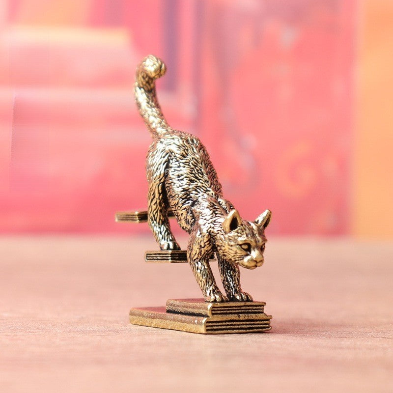 Stretching Cat on Books Brooch