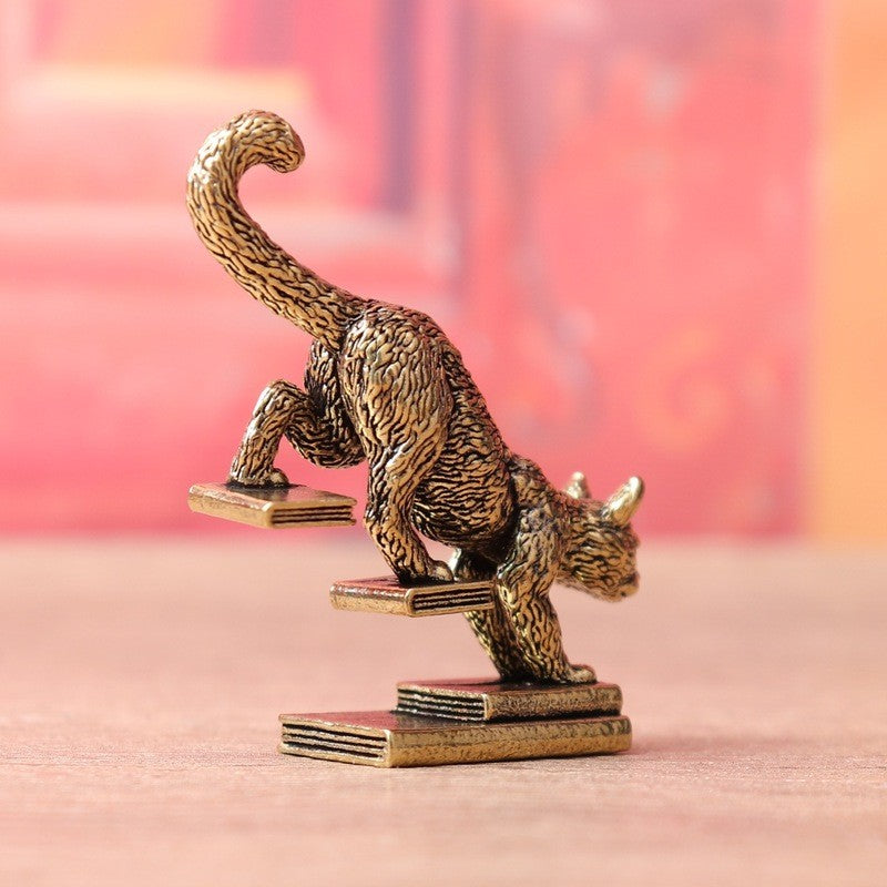 Stretching Cat on Books Brooch