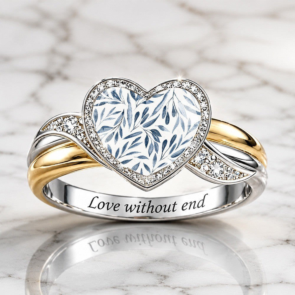 Blue Leaf Heart Ring