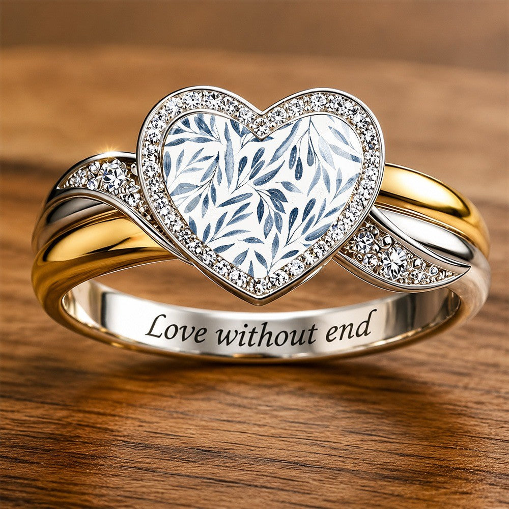 Blue Leaf Heart Ring