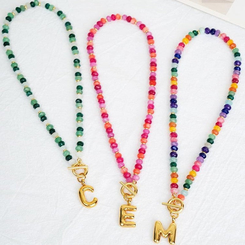 Colorful Beaded Initial Toggle Necklace