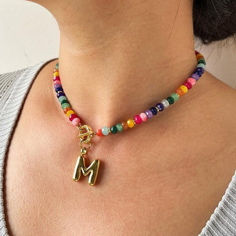 Colorful Beaded Initial Toggle Necklace