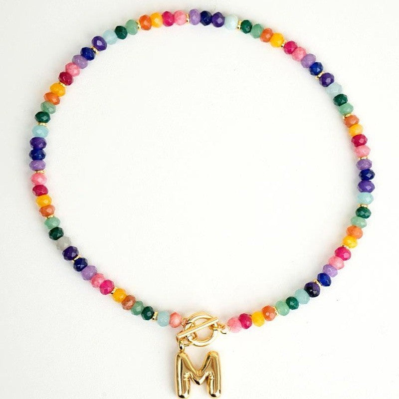 Colorful Beaded Initial Toggle Necklace