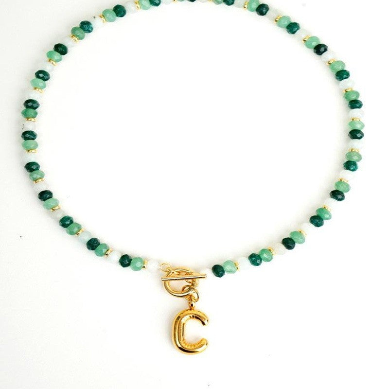 Colorful Beaded Initial Toggle Necklace