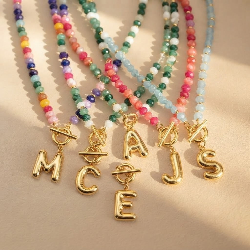 Colorful Beaded Initial Toggle Necklace
