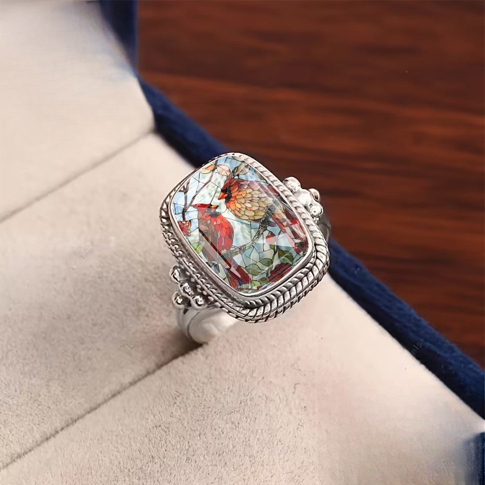 Red Bird Mosaic Ring