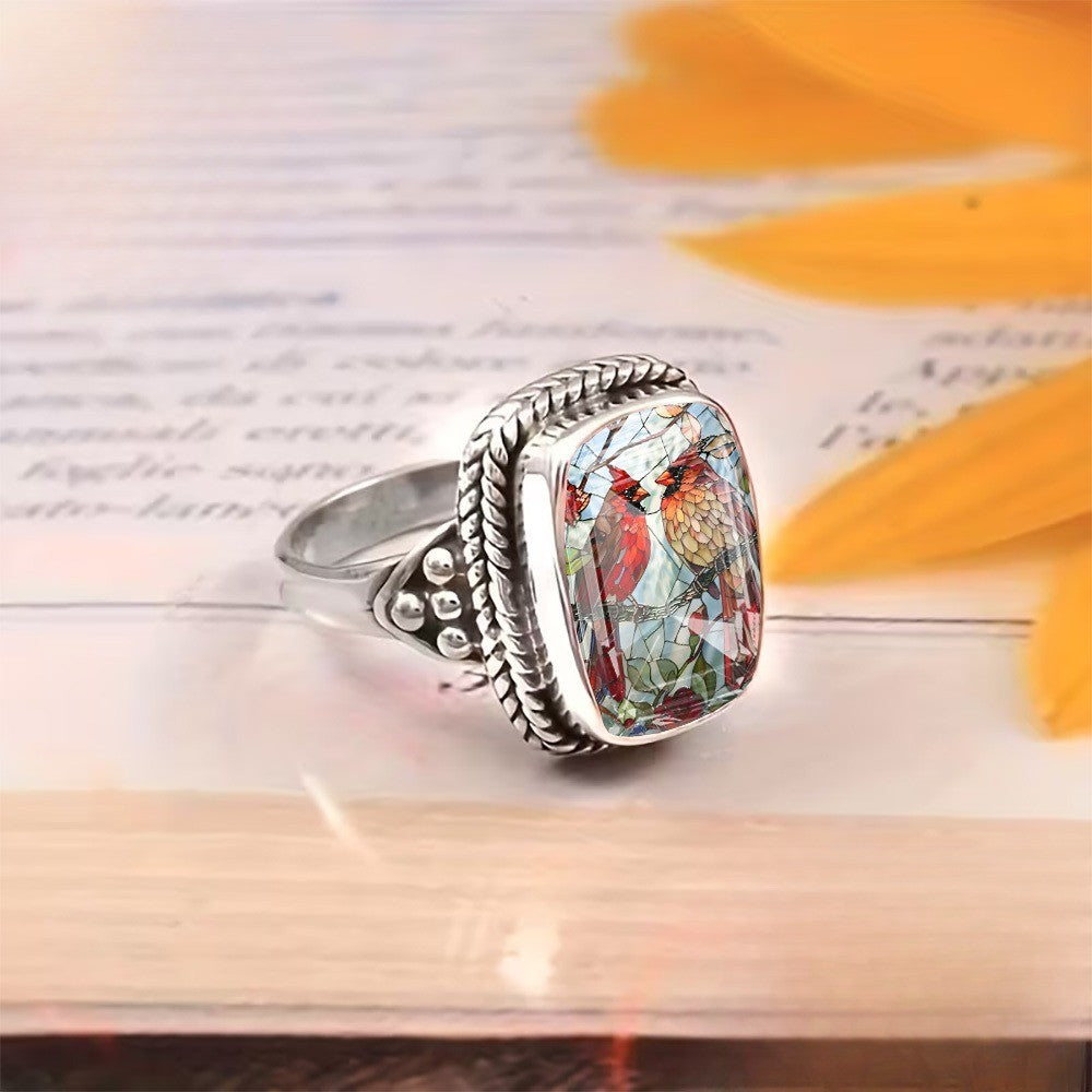 Red Bird Mosaic Ring