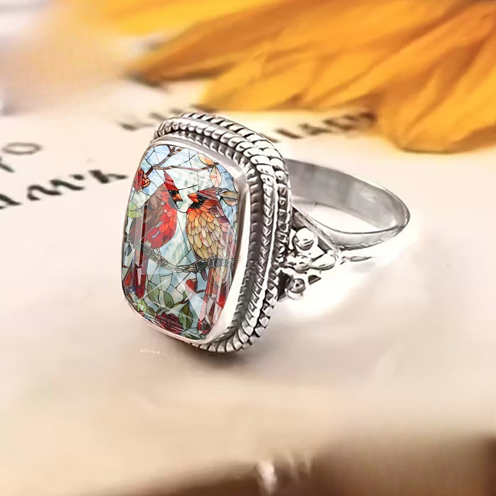Red Bird Mosaic Ring
