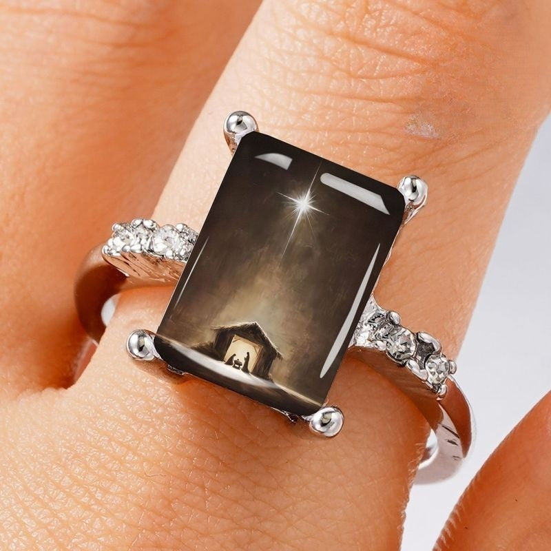 Nativity Scene Glass Inlay Statement Ring