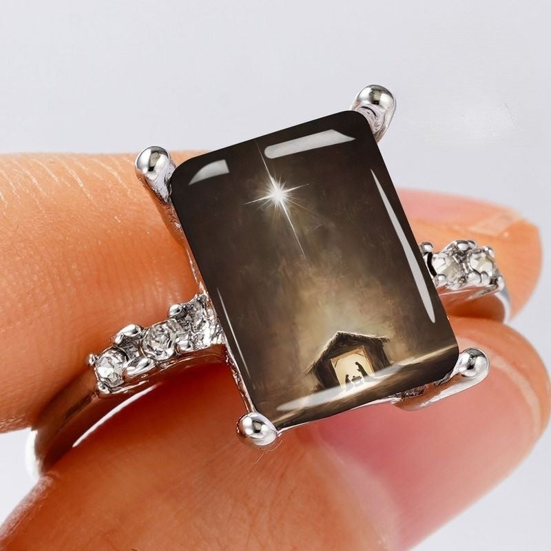 Nativity Scene Glass Inlay Statement Ring