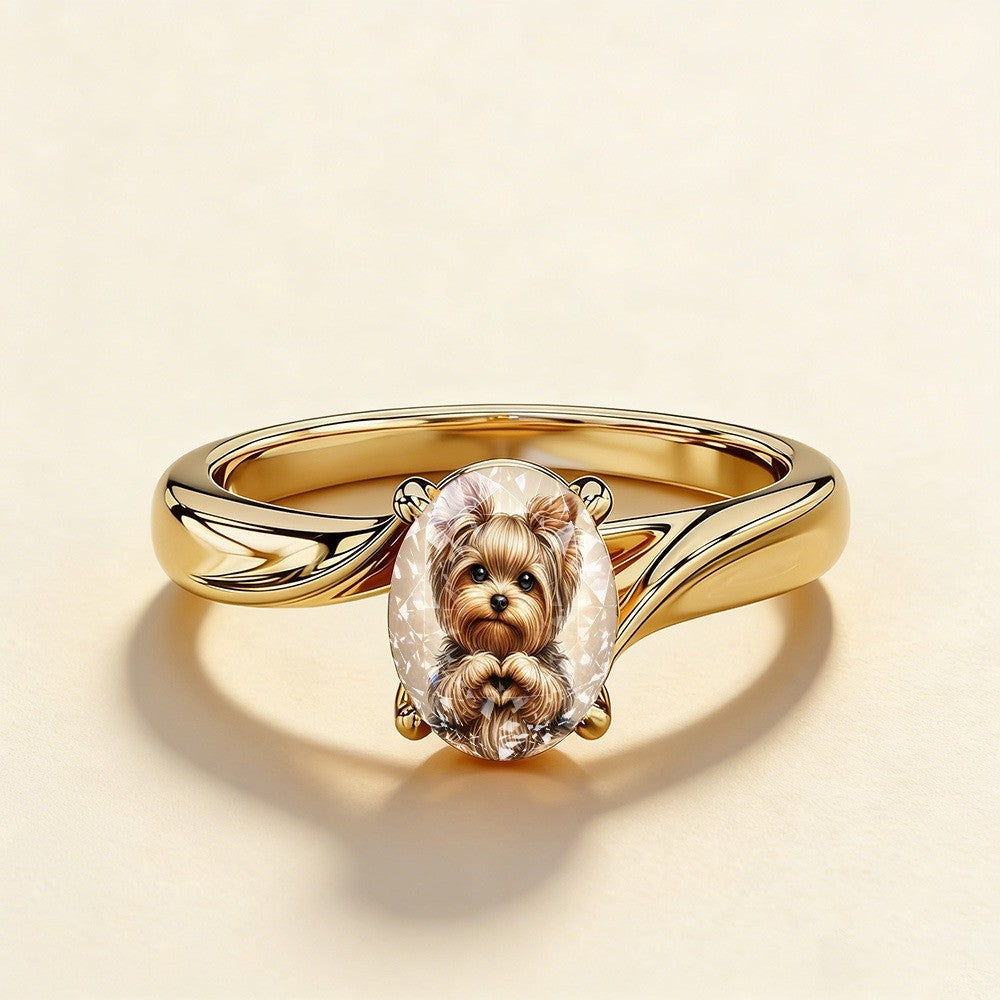 Yorkshire Terrier Hand Heart Ring