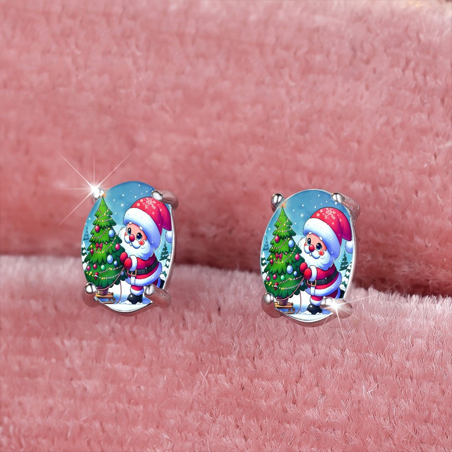 Santa & Christmas Tree Oval Earrings