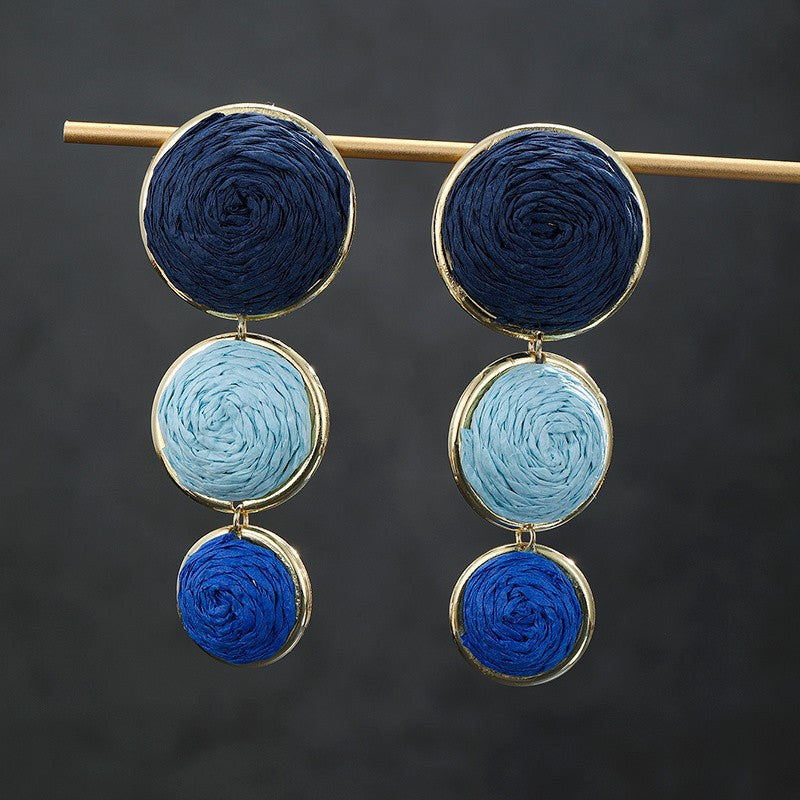 Blue Thread Circle Drop Earrings