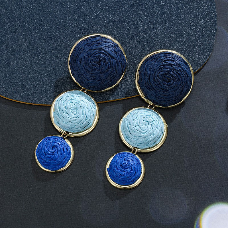 Blue Thread Circle Drop Earrings