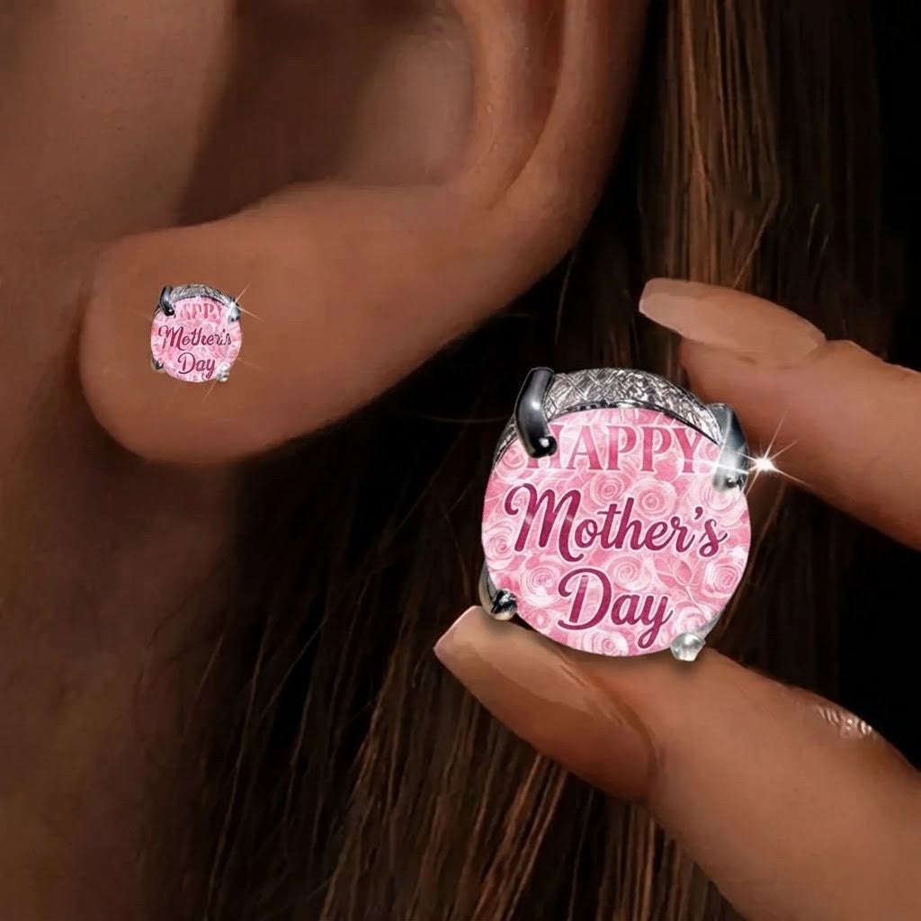 Pink Rose Mother's Day Stud Earrings