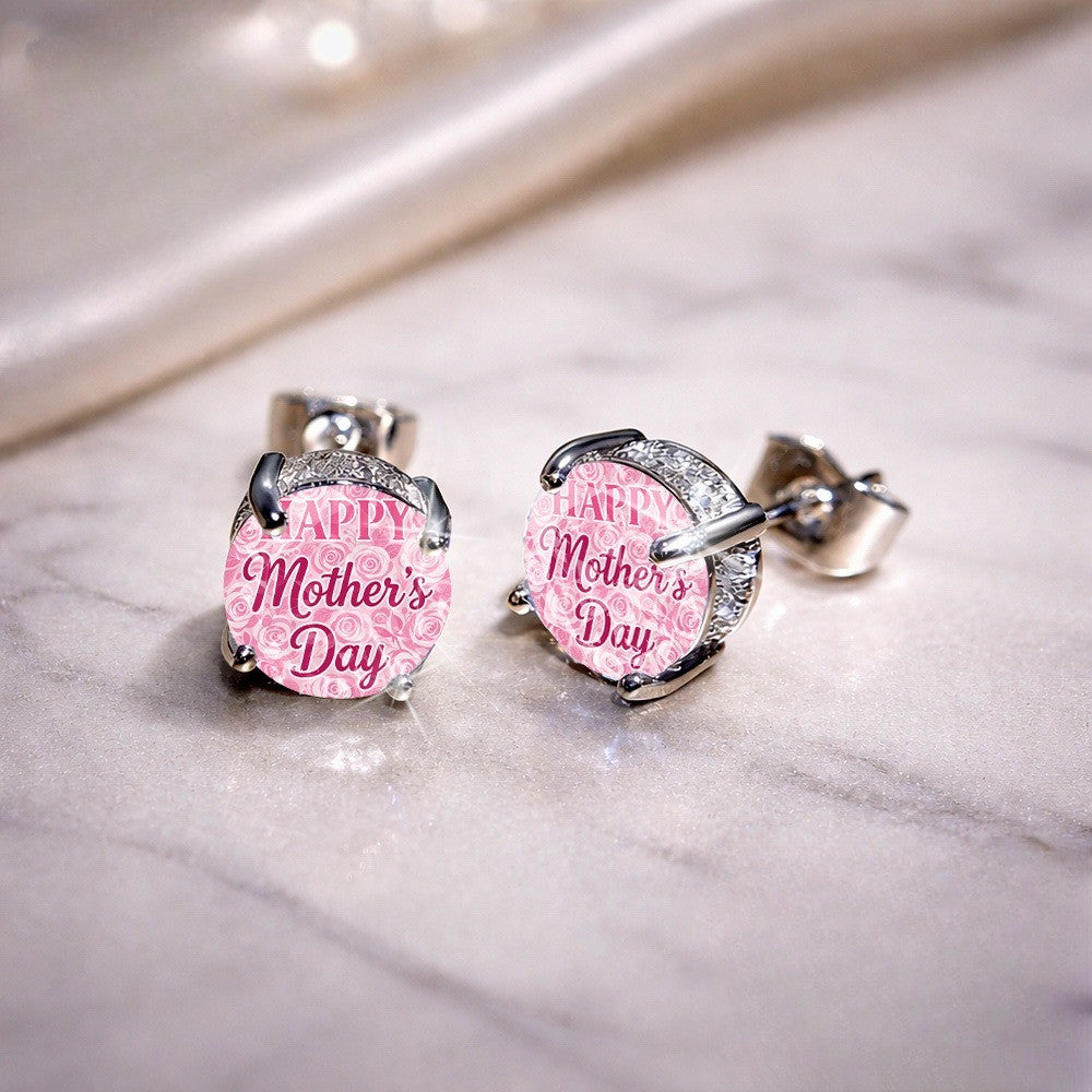 Pink Rose Mother's Day Stud Earrings