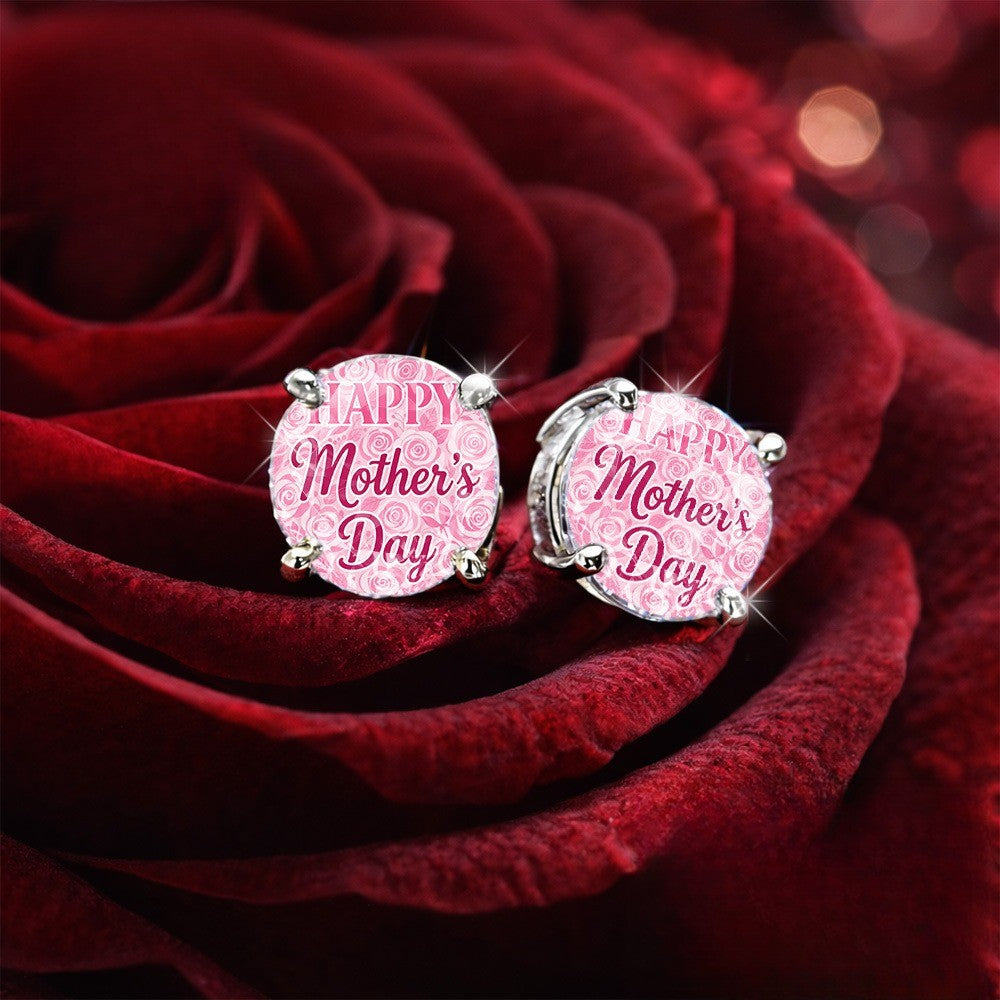 Pink Rose Mother's Day Stud Earrings