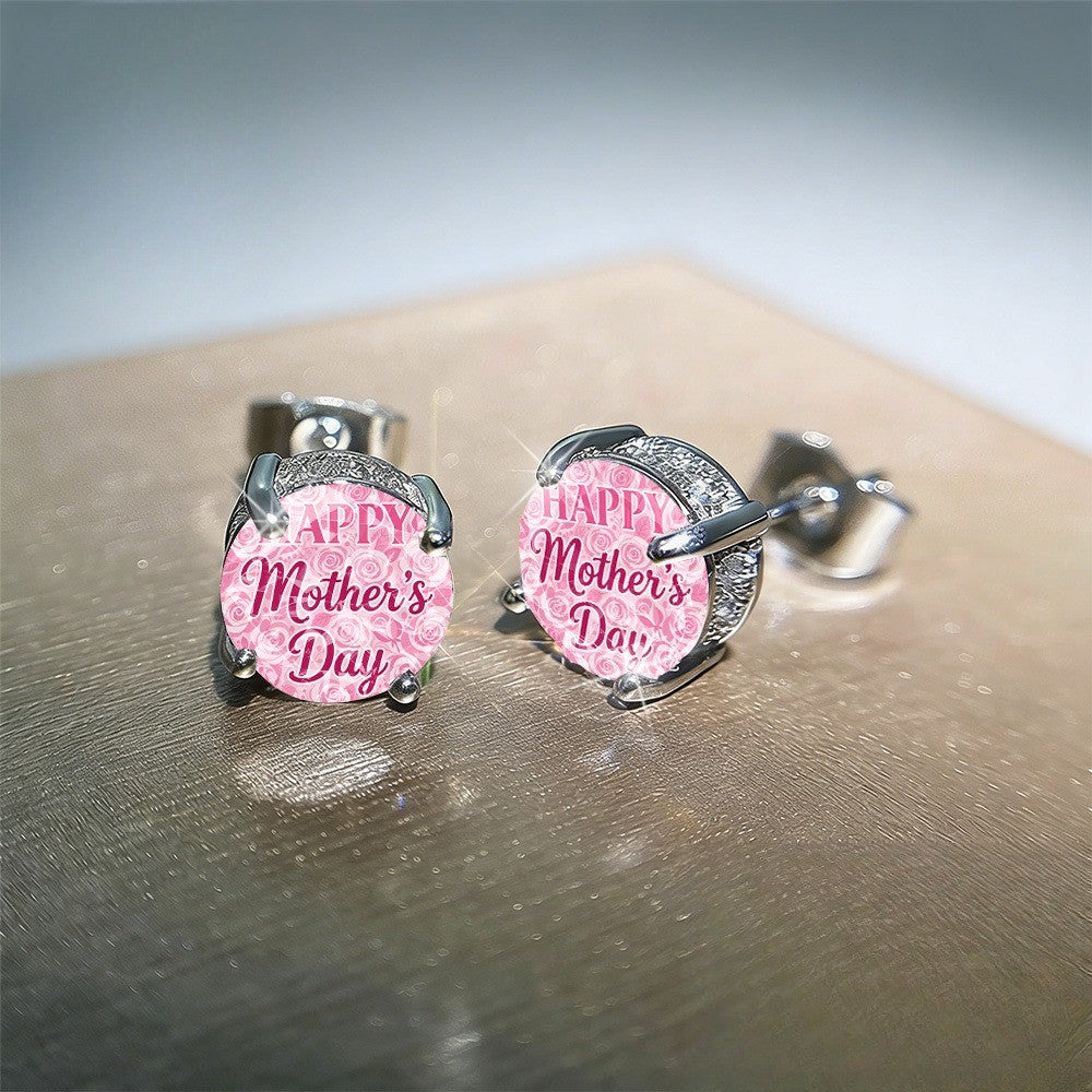Pink Rose Mother's Day Stud Earrings