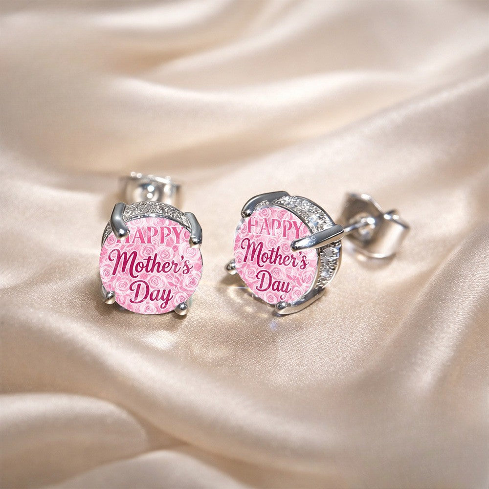 Pink Rose Mother's Day Stud Earrings