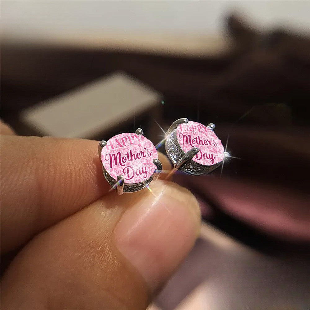 Pink Rose Mother's Day Stud Earrings