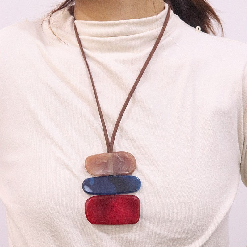 Marbled Rectangle Pendant Necklace