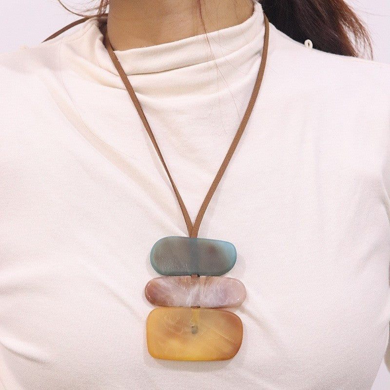 Marbled Rectangle Pendant Necklace
