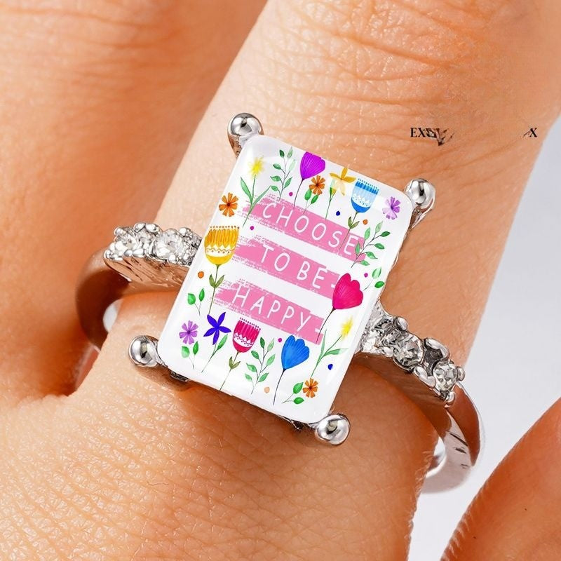 Choose To Be Happy Floral Ring