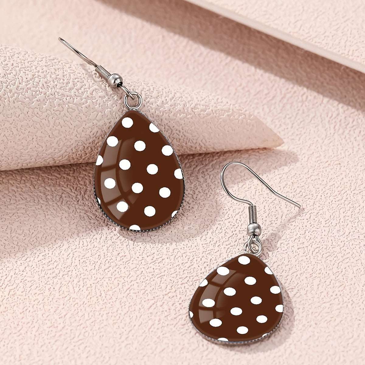 Brown Polka Dot Teardrop Earrings
