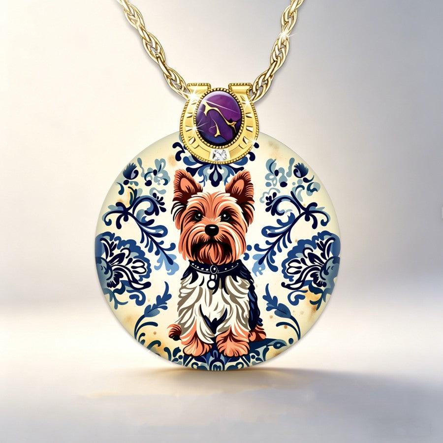 Yorkshire Terrier Floral Pendant Necklace