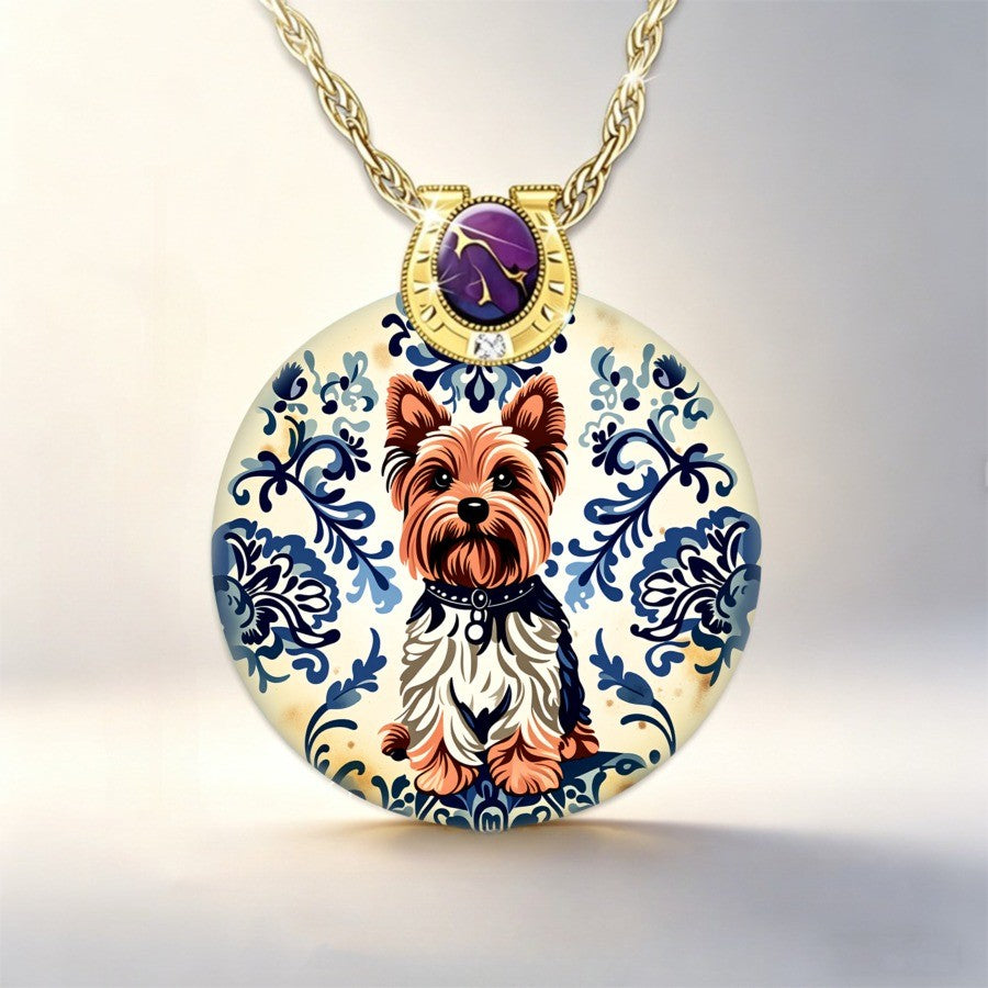 Yorkshire Terrier Floral Pendant Necklace