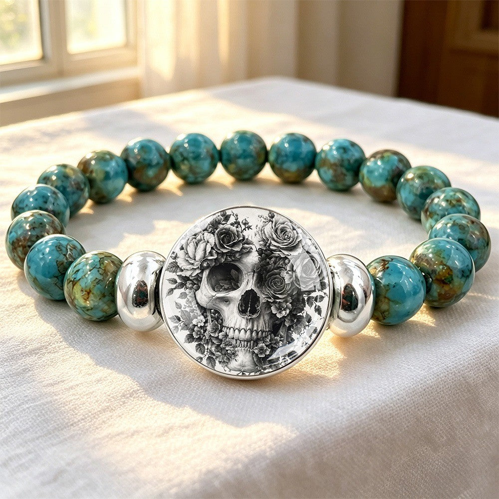 Skull & Rose Beaded Bracelet
